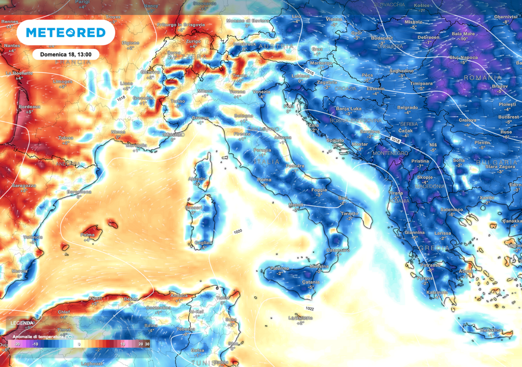 Domenica 18 maggio: mappa anomalie termiche Domenica 18 maggio: mappa anomalie termiche
