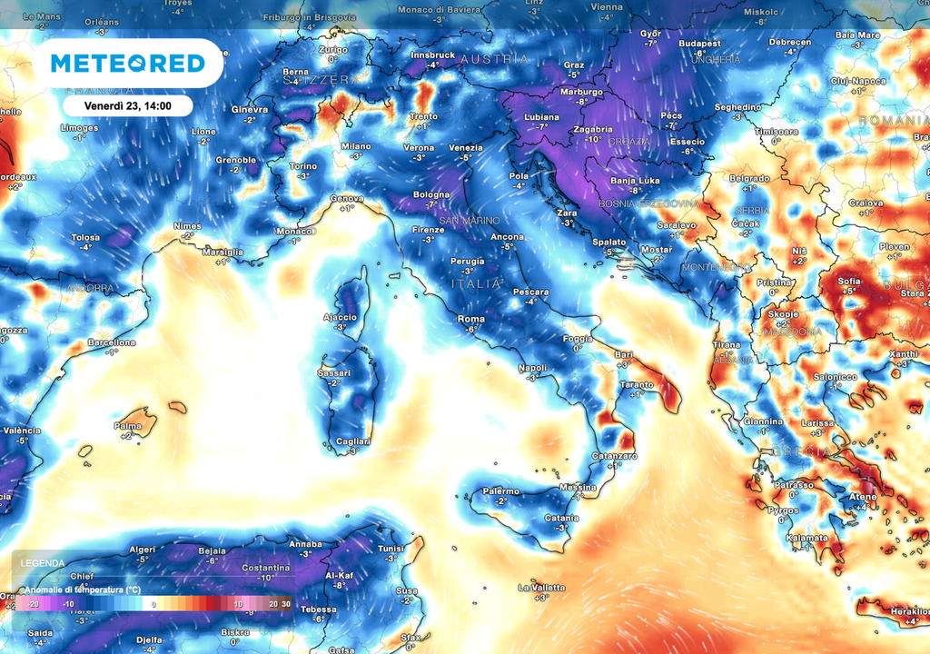 Anomalie di temperatura venerdì 23 maggio Anomalie di temperatura venerdì 23 maggio