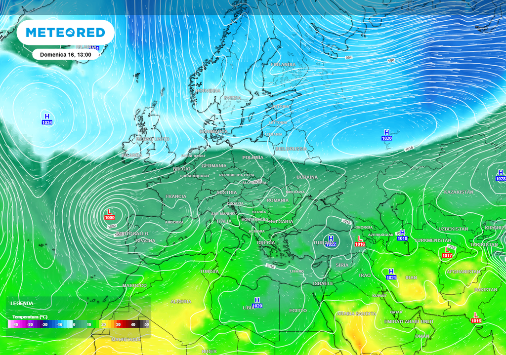 Temperature Domenica previste a 850 HPa (circa 1450 m slm)