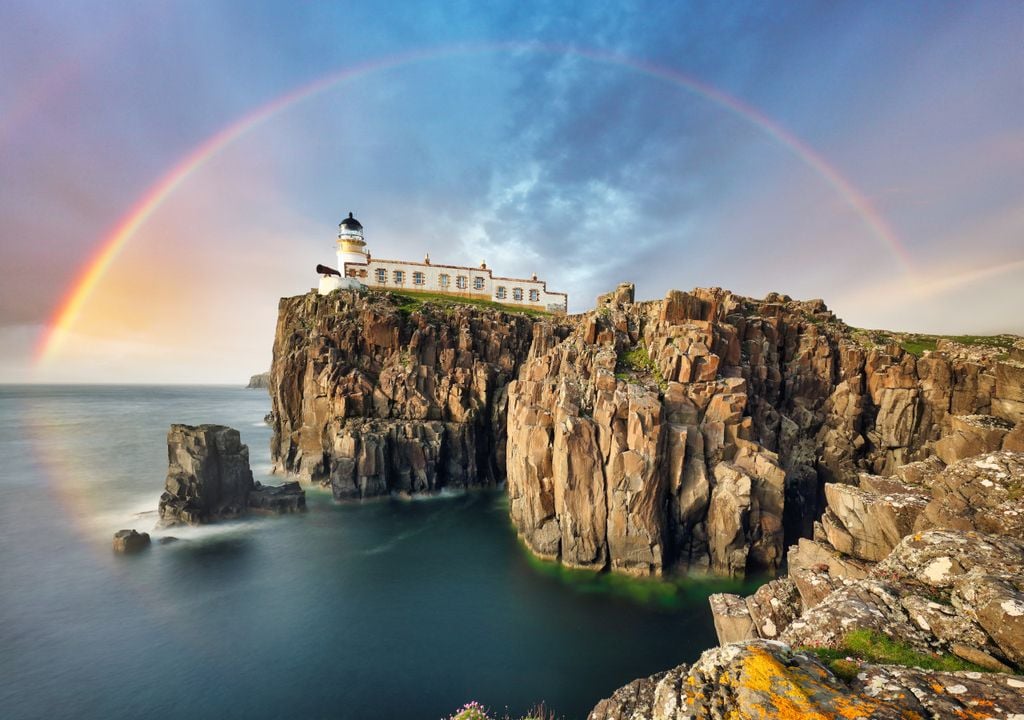 Rainbow over lighthouse