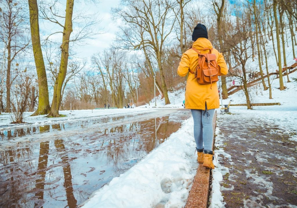 Walking in melting snow