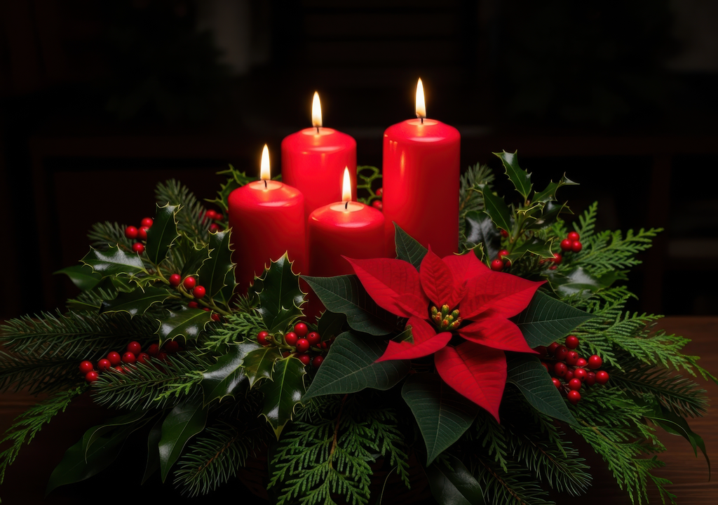 Adventskerzen, Weihnachtssternblüte, Blickfang, Weihnachtszeit