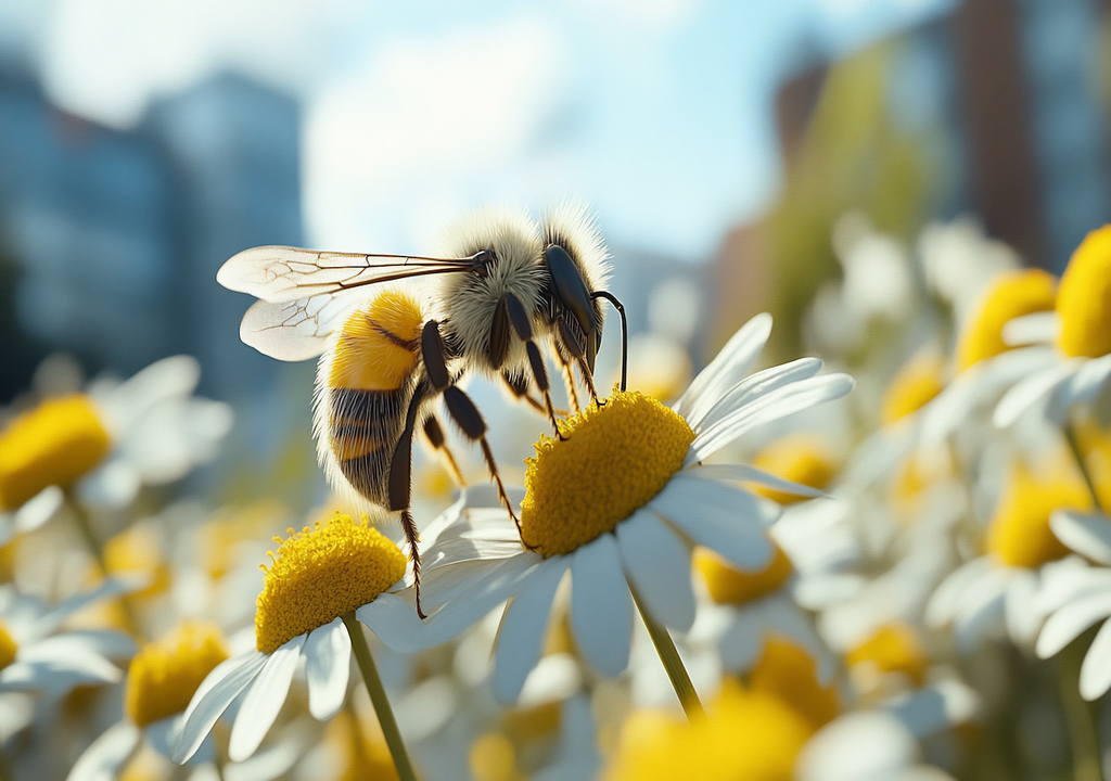 Biene, Kamillenblüte, Helfer, Pflanzen, Blumen