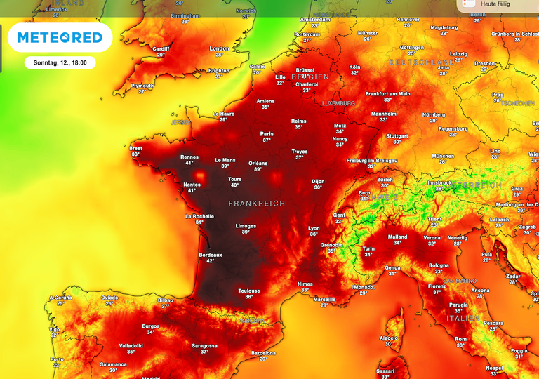 Wetter-Blockaden-Lage: Frankreich und Spanien gl&uuml;hen bei 44&deg;C, Deutschland steuert auf die n&auml;chsten 40&deg;C Gluttage zu