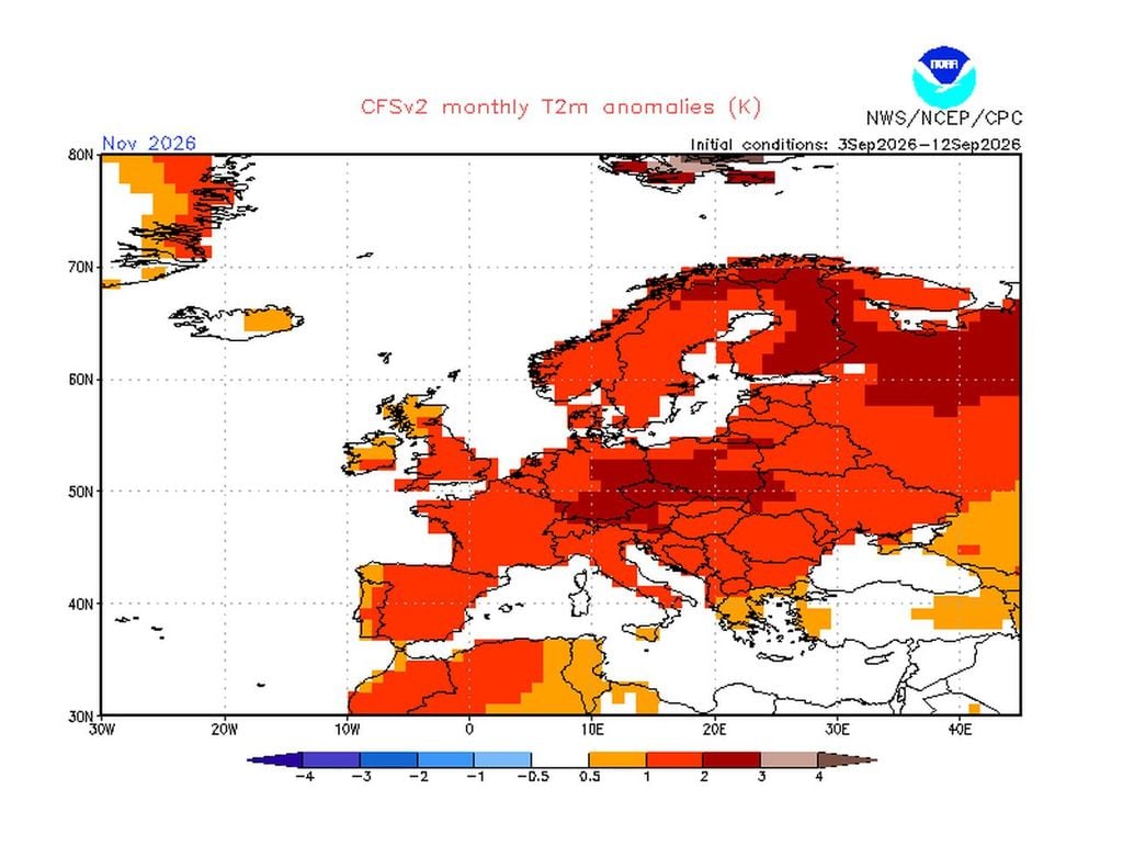 wärme, november, wetter Das CFS-Modell der US-Wetterbehörde dreht so richtig auf. Der November soll deutlich zu warm ausfallen.