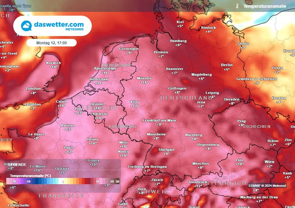anomalie, temperatur, montag anomalie, temperatur, montag