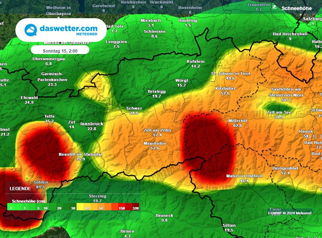 schneehöhen, ecmwf, wetter