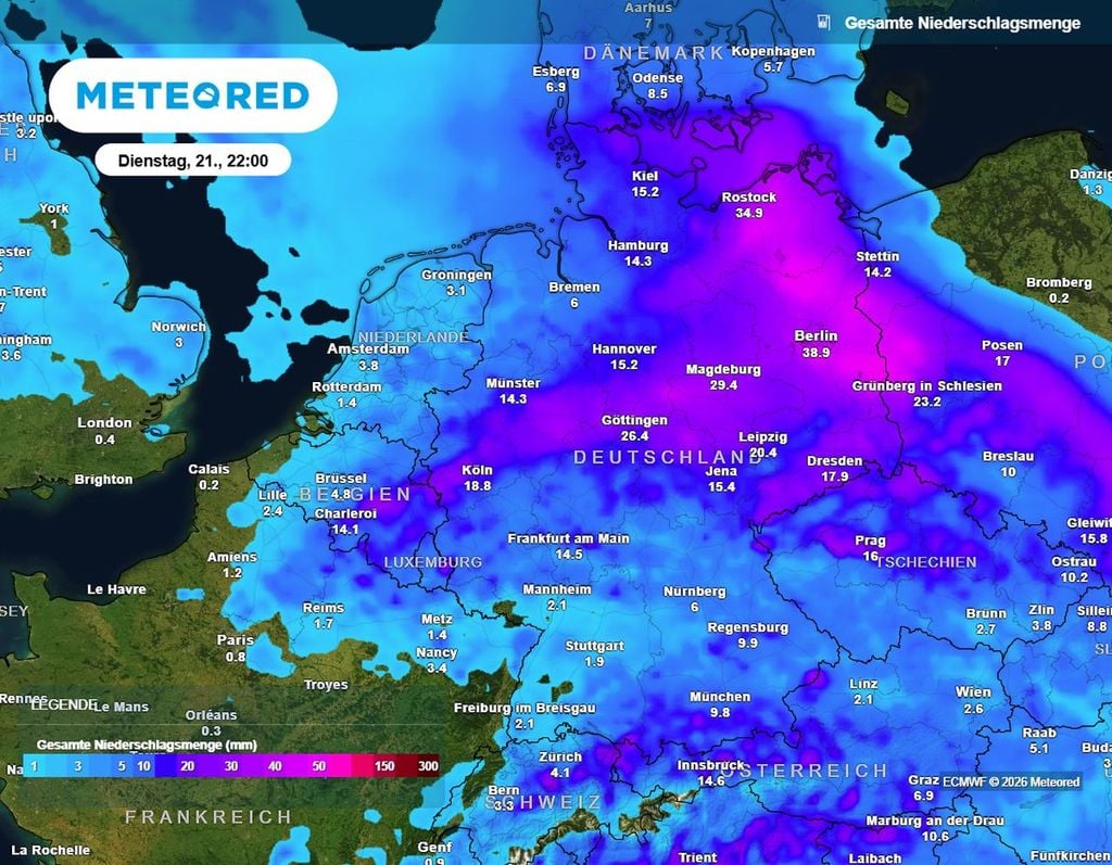 Endlich Regen im Osten? Die aktuellen Modellläufe zeigen viel Niederschlag in den kommenden Stunden.