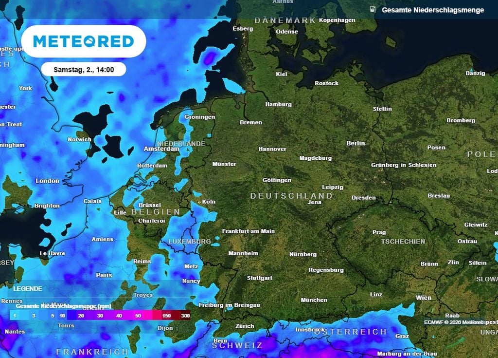 Ab Samstagnachmittag rücken Deutschland im Westen Schauer und Gewitter auf die Pelle.