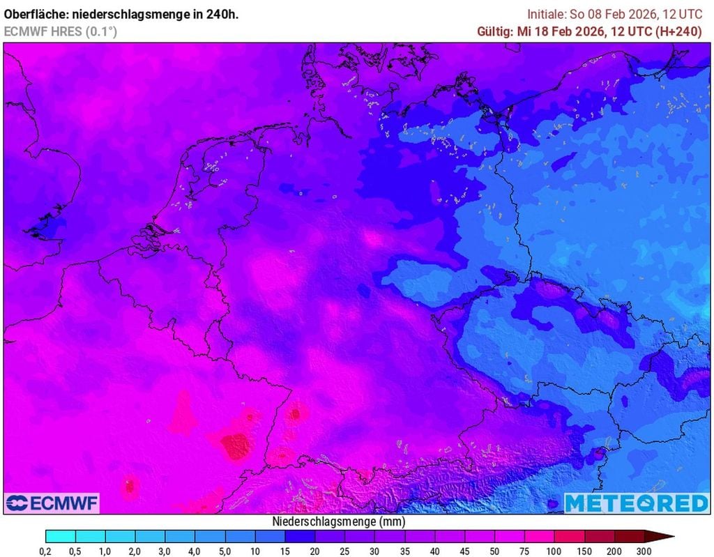Niederschlagsmassen werden in den kommenden 10 Tagen vom Himmel kommen, im Südwesten mehr als 100 Liter pro Quadratmeter.