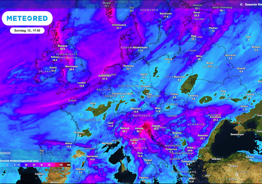 Wettermodell sieht eine deutlich zu nasse Woche. Doch Achtung: der meiste Regen f&auml;llt nur innerhalb von 36 Stunden!