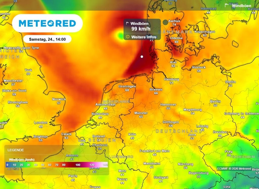 wetter, wind, sturm Zum Samstag hin, nimmt der Wind im Norden deutlich zu. Dann sind an der Nordsee sogar Spitzenböen bis zu 100 km/h möglich.