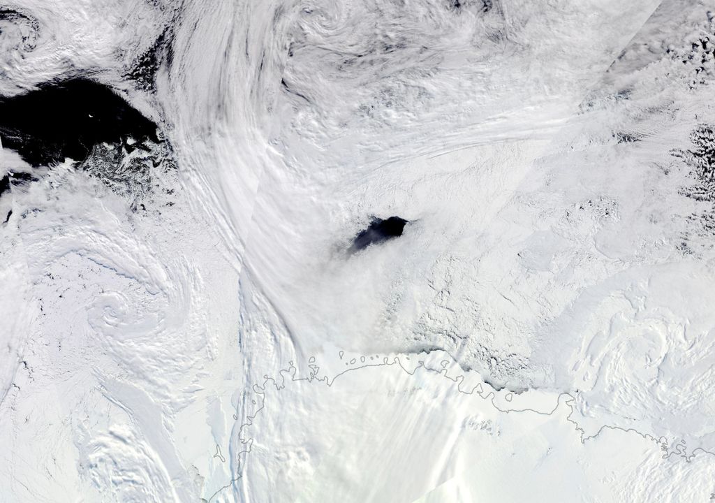 What caused a huge opening in the Antarctic sea ice during the winter?