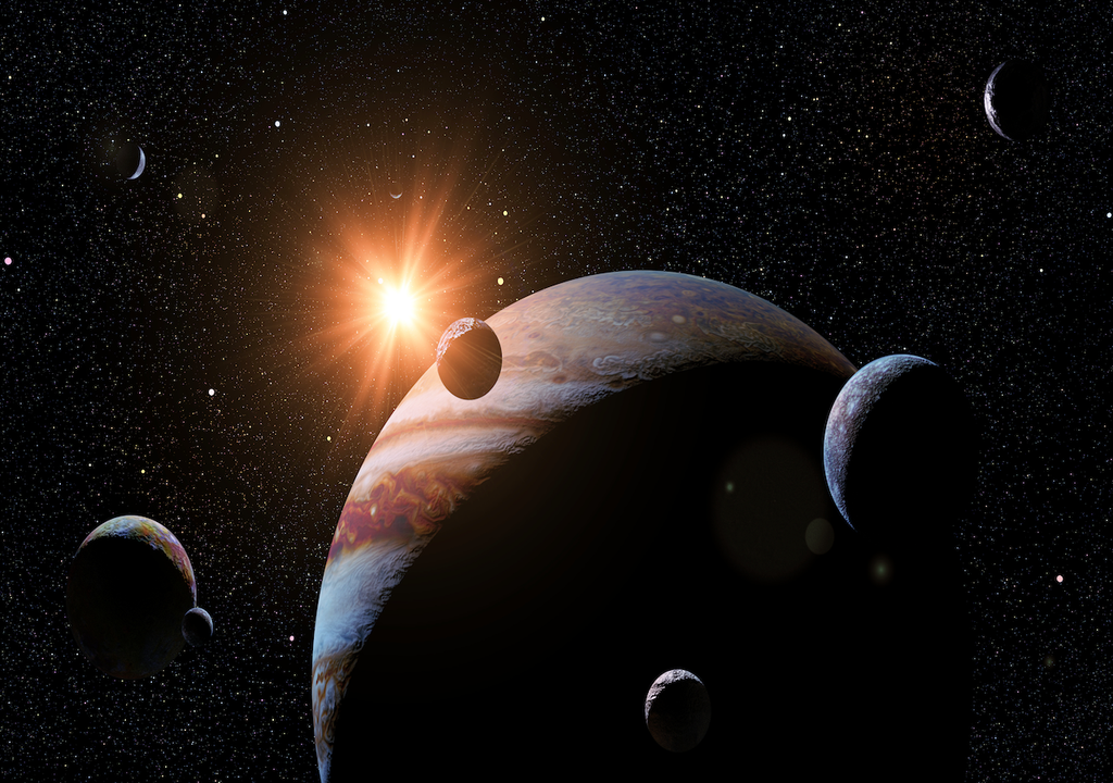 Gasriese Jupiter, 69 Monde,Licht, Sonne Gasriese Jupiter, 69 Monde,Licht, Sonne