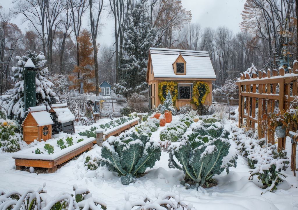 Wintergemüsegarten, Pflanzen, Grünkohl, Karotten, Kohl Wintergemüsegarten, Pflanzen, Grünkohl, Karotten, Kohl