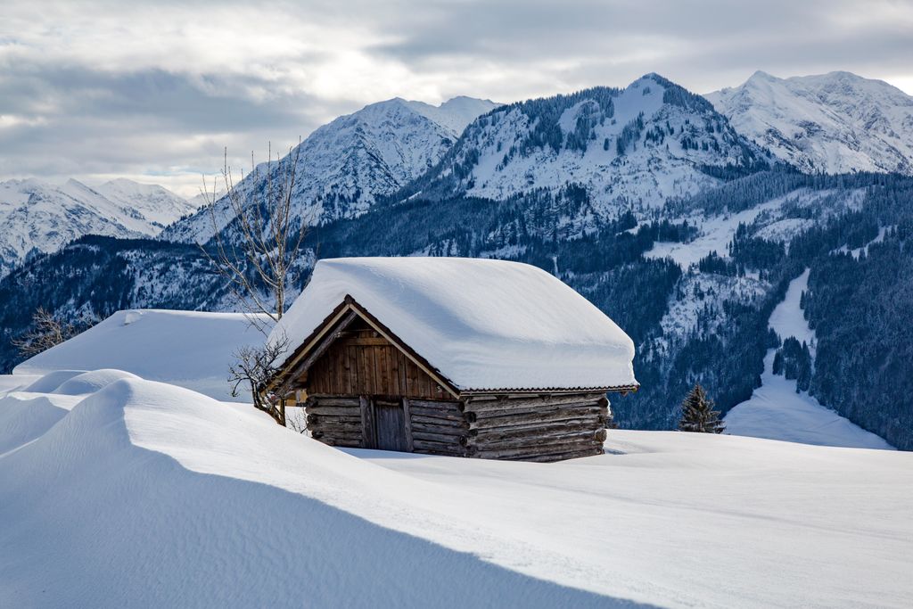 Schnee, Hütte, Alpen