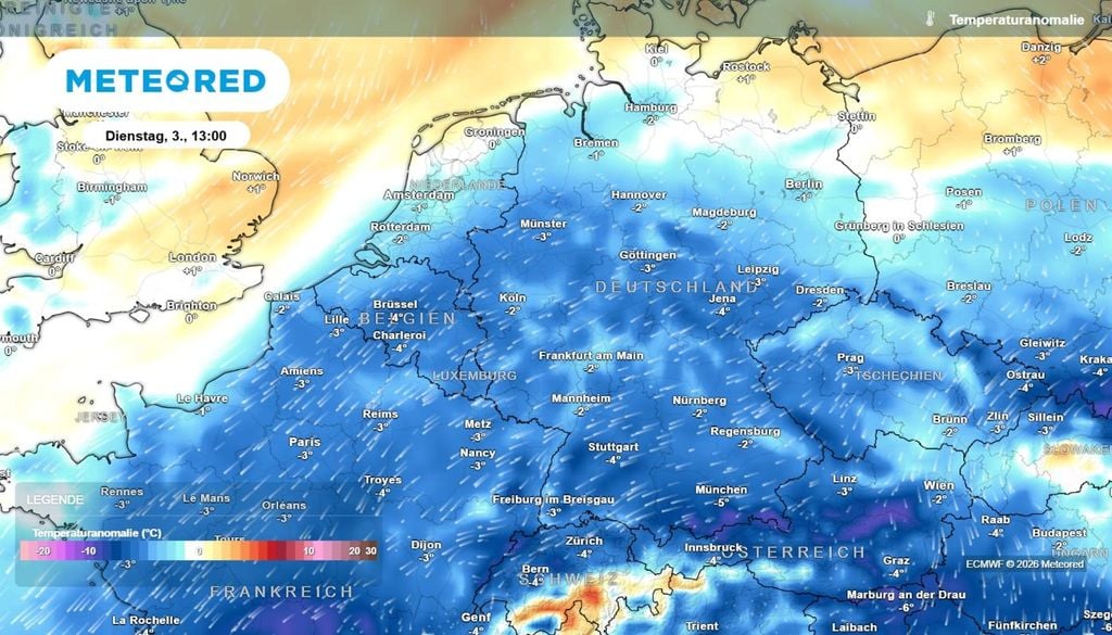 Der November 2026 kühlt nach und nach aus. Die Temperaturanomalie wird in der ersten Woche negativ ausfallen.