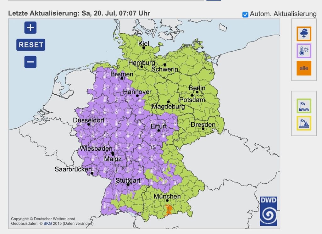 Hitzewarnungen, dwd, deutschland