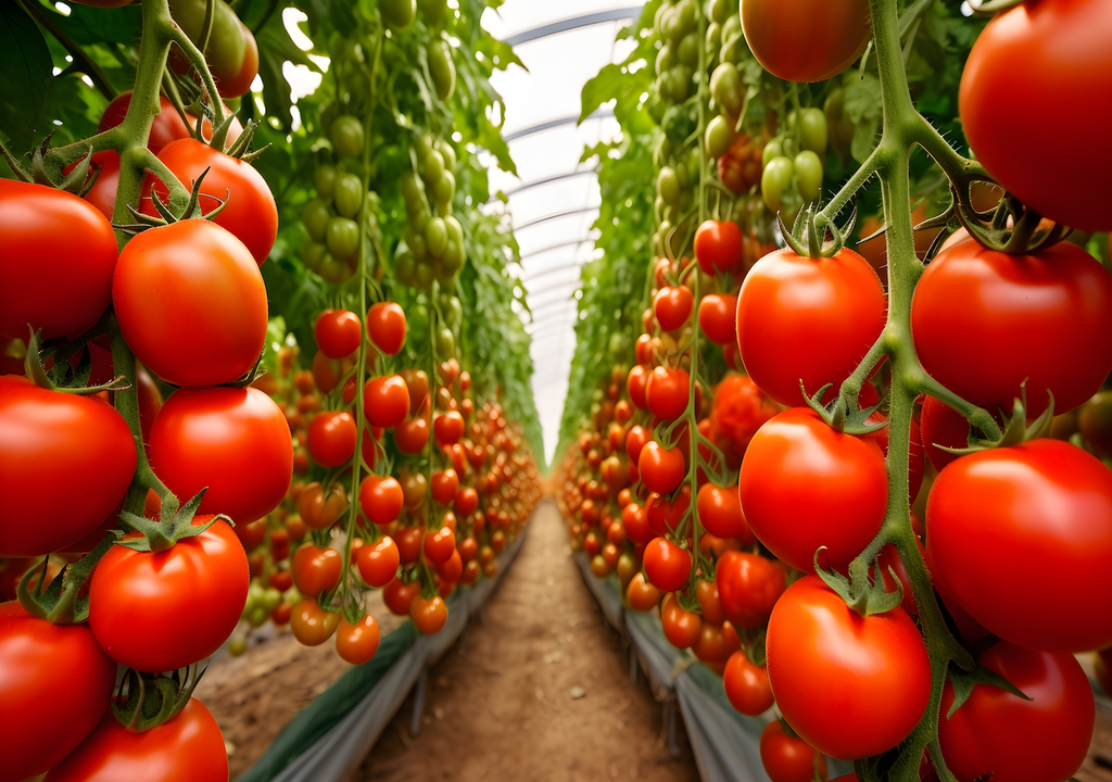 Tomatenpflanzen, Gewächshaus,Bewässerung, Ernte Tomatenpflanzen, Gewächshaus,Bewässerung, Ernte