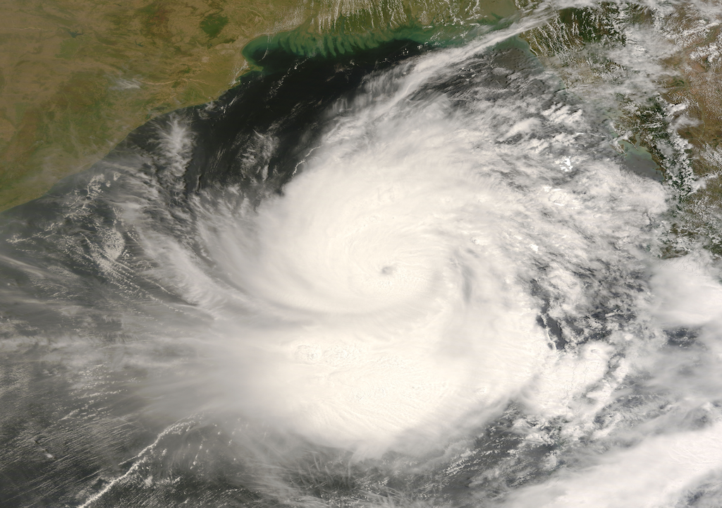 Tropical Cyclone Nargis in the Bay of Bengal in late April 2008 coincided with the start of cyclone season in the North Indian Ocean. The storm hit Burma (Myanmar) in early May, killing tens of thousands of people. Image credit: Earth Observatory, Nasa.