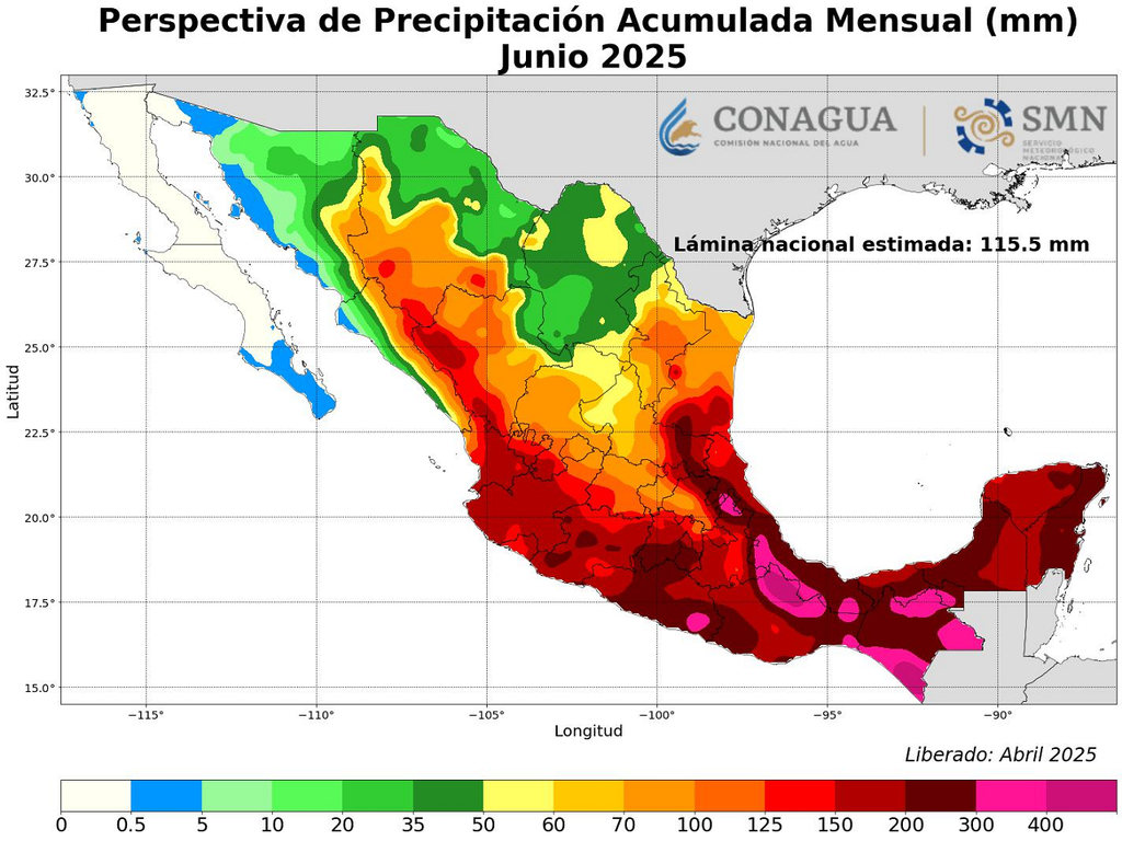Pronóstico de lluvia acumulada para junio, SMN Pronóstico de lluvia acumulada para junio, SMN