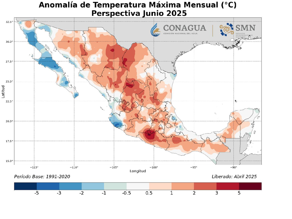 Anomalía de temperaturas en grados Celsius, SMN Anomalía de temperaturas en grados Celsius, SMN