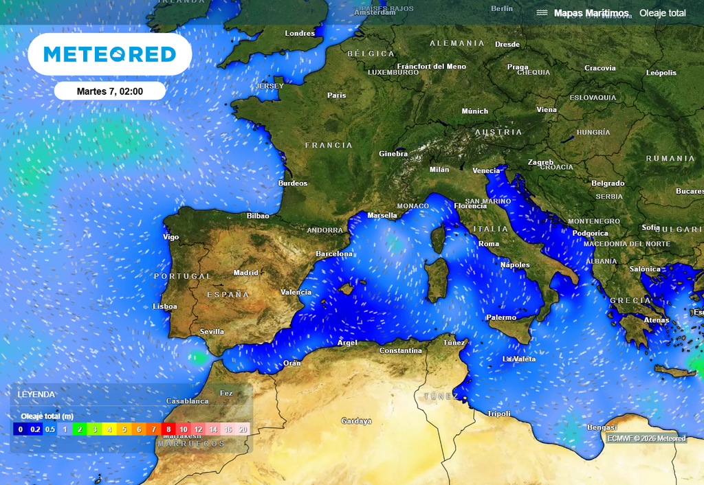 Cuando una cresta de alta presión se estanca sobre el Mediterráneo, los vientos se debilitan drásticamente. Sin viento, el mar reduce el intercambio de calor con la atmósfera (hasta un 70 % menos en algunos casos).