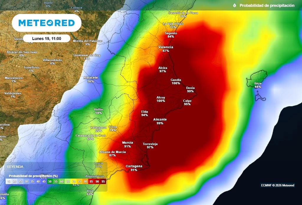 Durante la primera parte de mañana seguirá lloviendo en buena parte de la Comunidad Valenciana, y de nuevo en el golfo de Valencia lo puede hacer con fuerza.