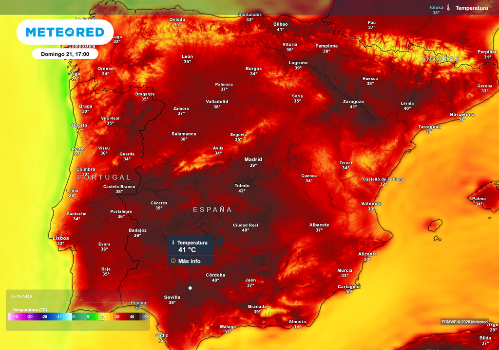 La cifra de los 40 ºC será fácil sobrepasarla en la jornada de mañana.