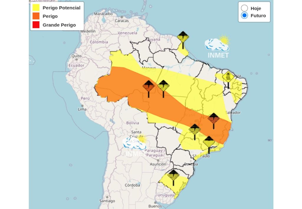 Mapa de alertas e avisos do INMET para esta terça-feira (6).