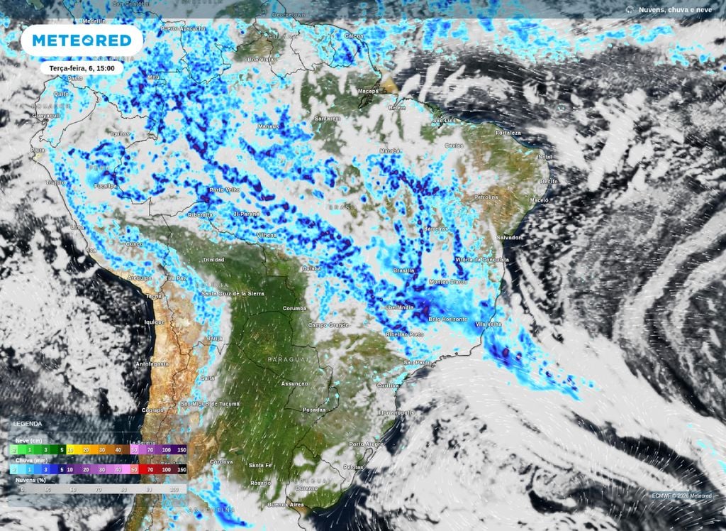 Previsão de chuva para a tarde desta terça-feira (6).