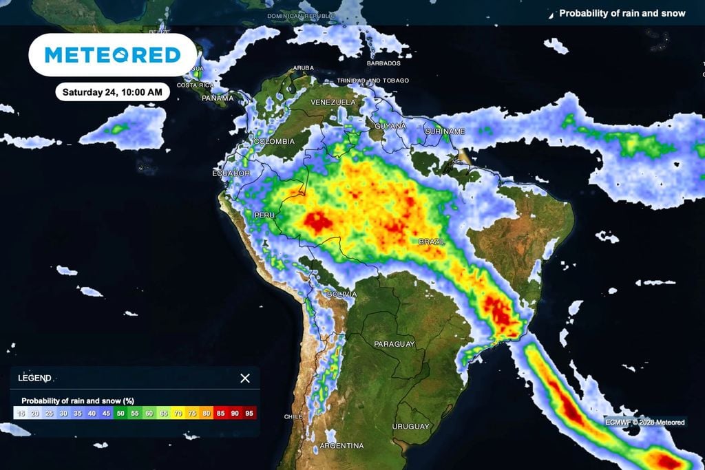 ZCAS, frutas, hortifruti Alta probabilidade de chuva associada à ZCAS no sábado, 24 de janeiro, segundo o modelo ECMWF.
