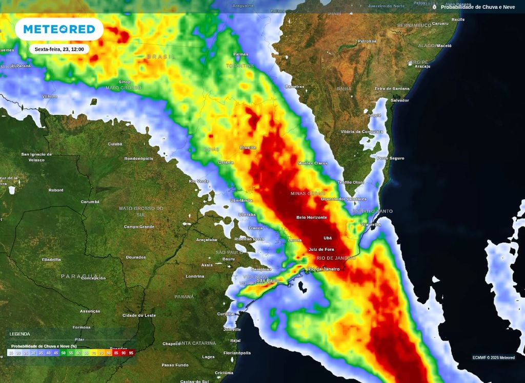 Probabilidade de chuva para o início da tarde de sexta-feira (23).