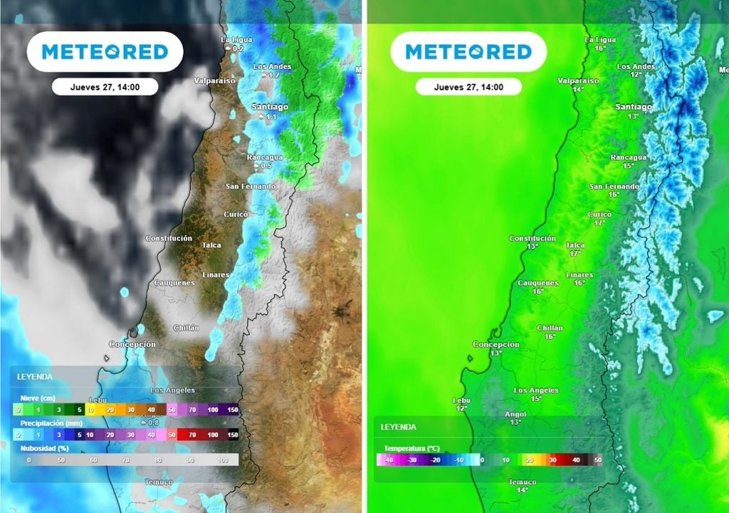 Durante el día jueves las precipitaciones se concentrarán en la precordillera, mientras que el litoral estará parcialmente despejado, antes de la llegada del segundo sistema.