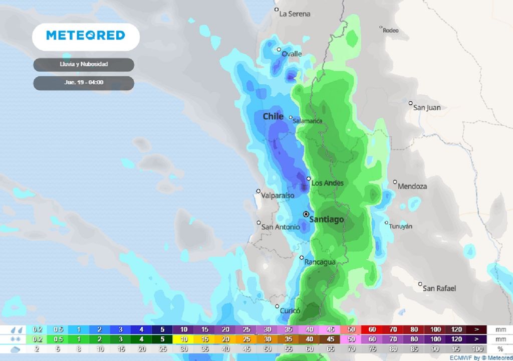 lluvia, nieve y nubosidad prevista; modelo ECMWF lluvia, nieve y nubosidad prevista; modelo ECMWF