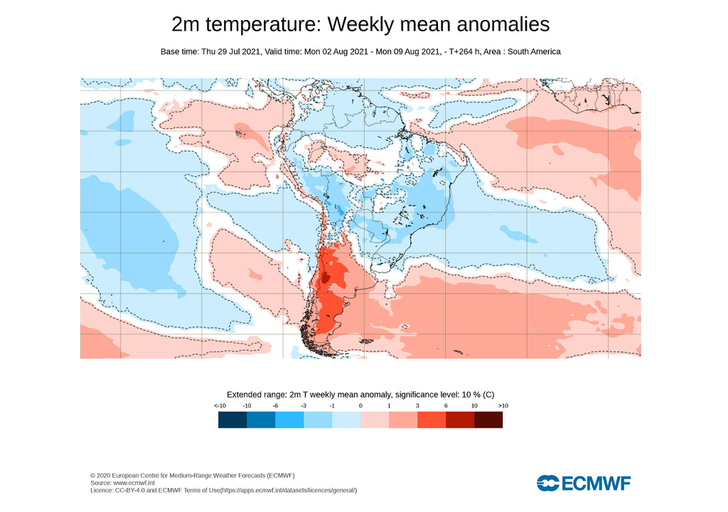 Anomalía de temperatura ECMWF Anomalía de temperatura ECMWF