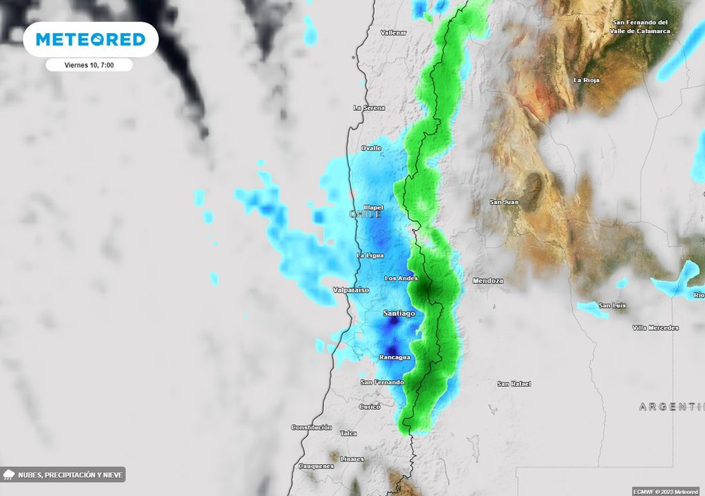 Precipitaciones y nubosidad prevista para el viernes sobre el centro y parte del norte de Chile Precipitaciones y nubosidad prevista para el viernes sobre el centro y parte del norte de Chile