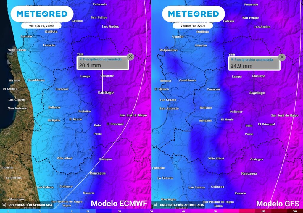 Comparación precipitaciones acumuladas modelo ECMWF y GFS Comparación precipitaciones acumuladas modelo ECMWF y GFS
