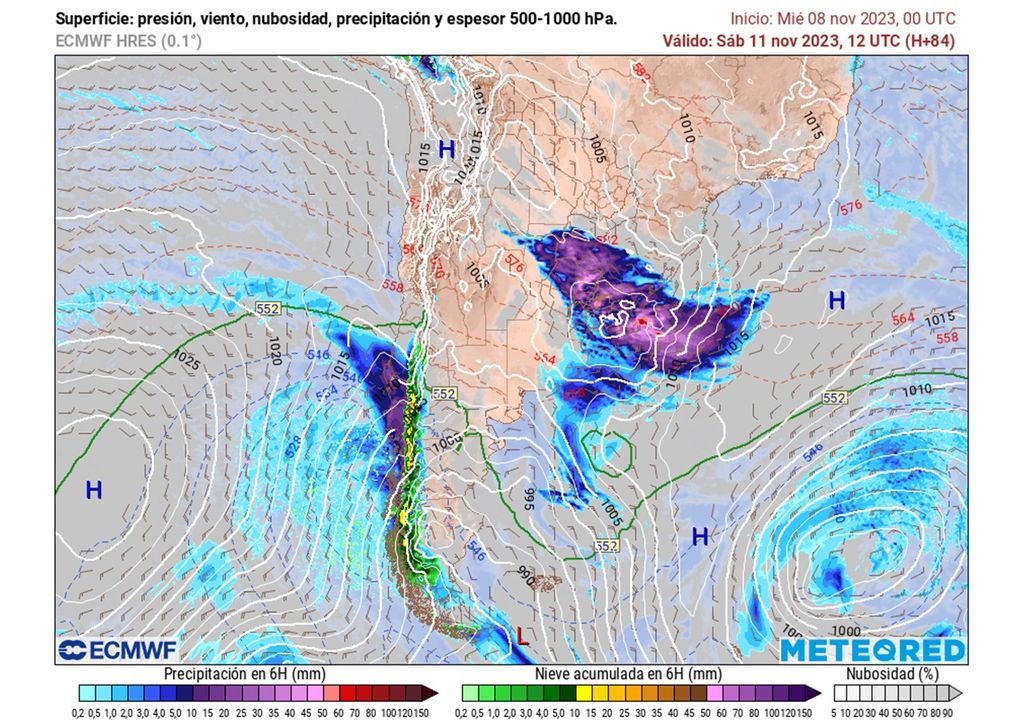 imagen del modelo del ECMWF que muestra un nuevo sistema frontal sobre Chile imagen del modelo del ECMWF que muestra un nuevo sistema frontal sobre Chile