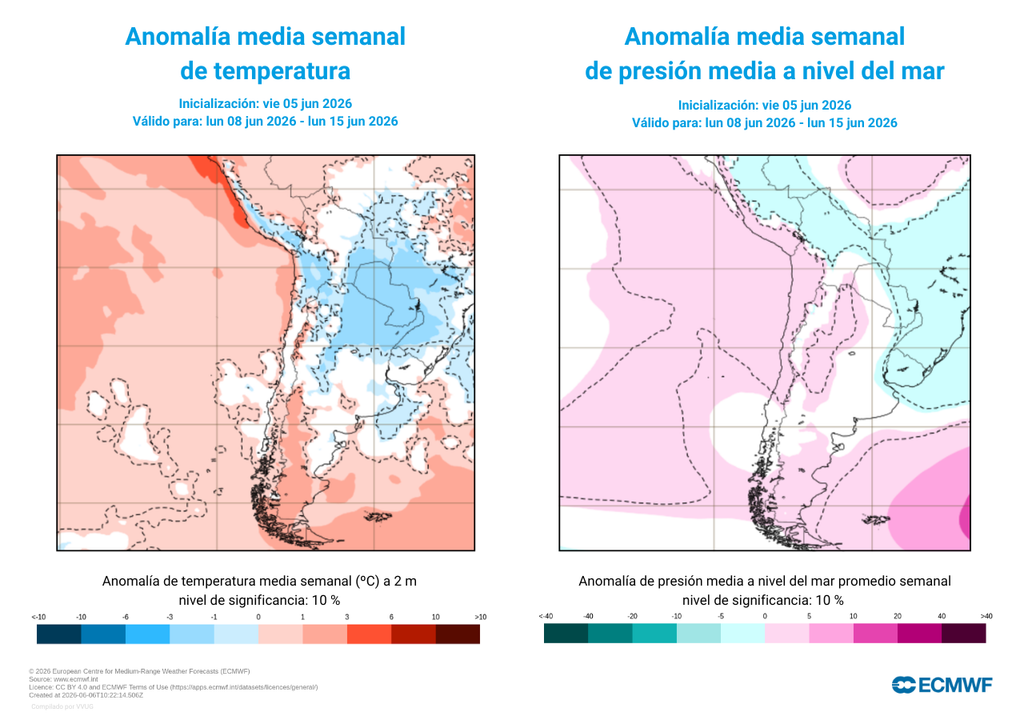 anomalía de temperatura y presión Las temperaturas no serán extremamente frías en la mitad sur de Chile durante la próxima semana.