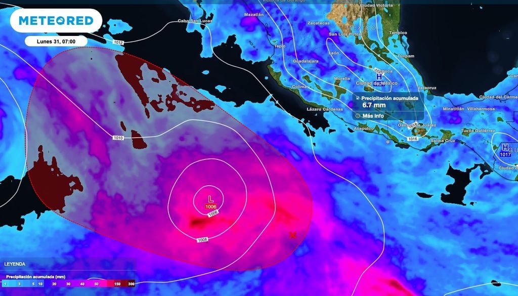 Los acumulados de lluvia serán más significativos en la periferia del sistema y en la costas del Suroeste de México. Los acumulados de lluvia serán más significativos en la periferia del sistema y en la costas del Suroeste de México.