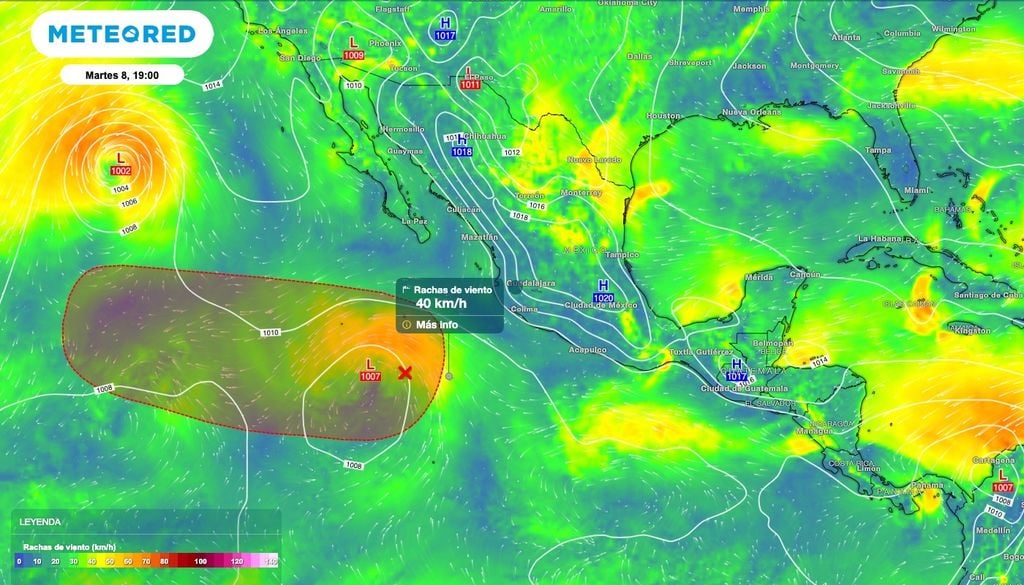 Las rachas de viento en la periferia del sistema alcanzarán valores superiores a lo 50 km/h.