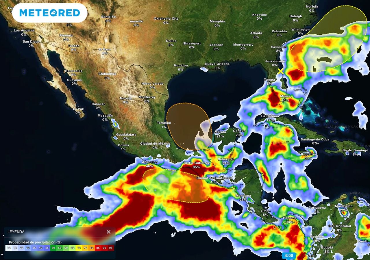 Se pronostican lluvias intensas con puntuales torrenciales de 150 a 250 mm con posibles inundaciones y deslaves en Oaxaca, Sur de Veracruz, Chiapas, Tabasco y Campeche.