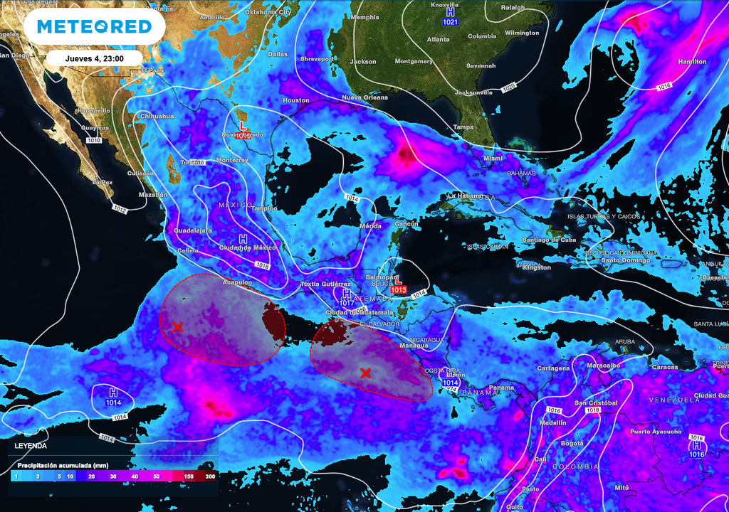 Los acumulados de lluvias más importantes asociados a las perturbaciones tropicales, serán al Occidente, Sur y Sureste de México.
