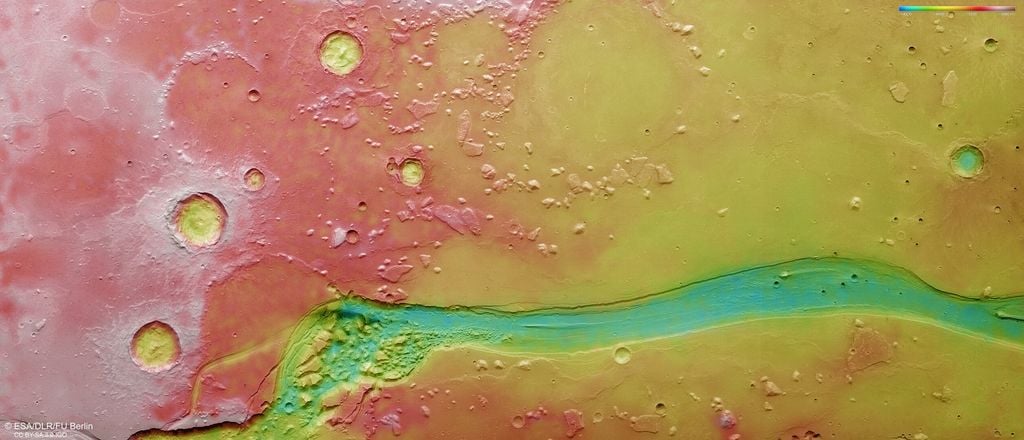 Mapa topográfico de Shalbatana Vallis en Marte. ESA