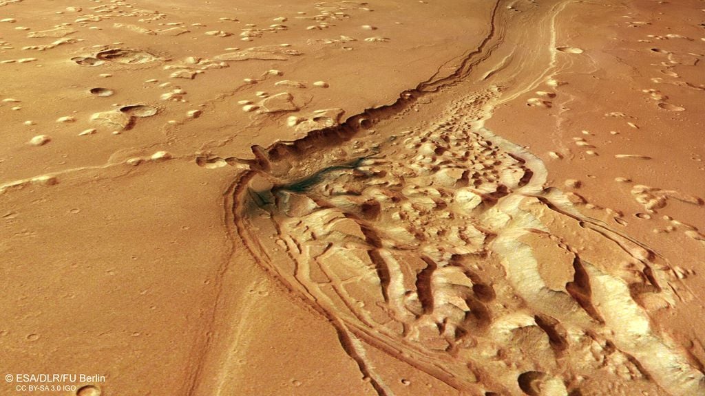 Vista aérea de una pequeña zona caótica en Shalbatana Vallis. ESA