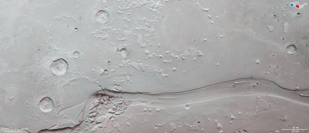 Shalbatana Vallis de Marte en 3D. ESA