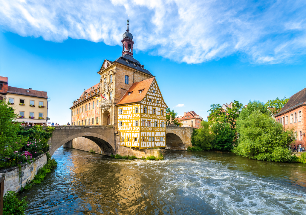 Postkartenidylle, Oberfranken, Bamberger Brückenrathaus, Regnitz, Stadtteile, barocke Pracht, mittelalterlichem Charme Postkartenidylle, Oberfranken, Bamberger Brückenrathaus, Regnitz, Stadtteile, barocke Pracht, mittelalterlichem Charme