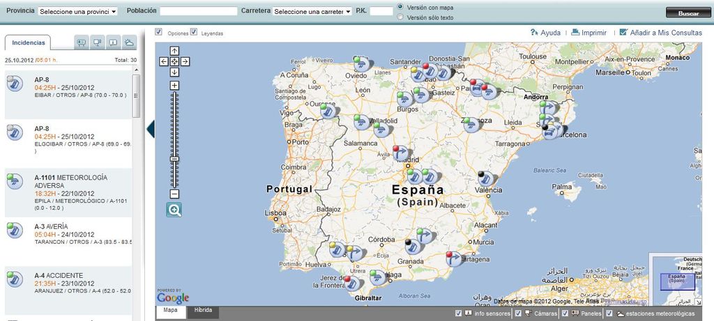 Figura 1. Captura de pantalla aludida para el 25 de octubre a las 05 h.l. Figura 1. Captura de pantalla aludida para el 25 de octubre a las 05 h.l. A esta hora de la noche llovía en la parte occidental de Andalucía.