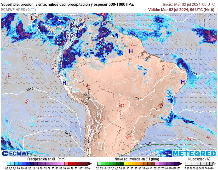 Modelos Paraguay - ECMWF América Sur - Lat(+10..-30) - Meteored